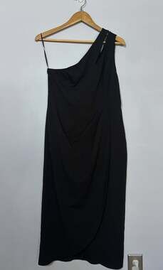 NWT Zalalus Womens XL Black One Shoulder Dress Draped Wrap Skirt Holiday Party